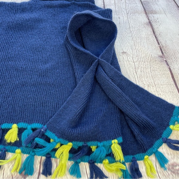 Libby Edelman Poncho Fringed Sweater NWT Blue Lime Green Turquoise One Size - Picture 9 of 11